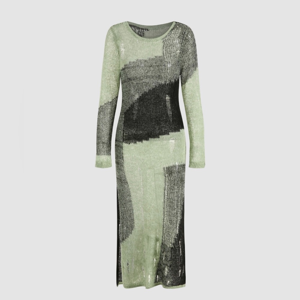 Patchwork Knit Ripped Midi Dress - Picture 3 of 7